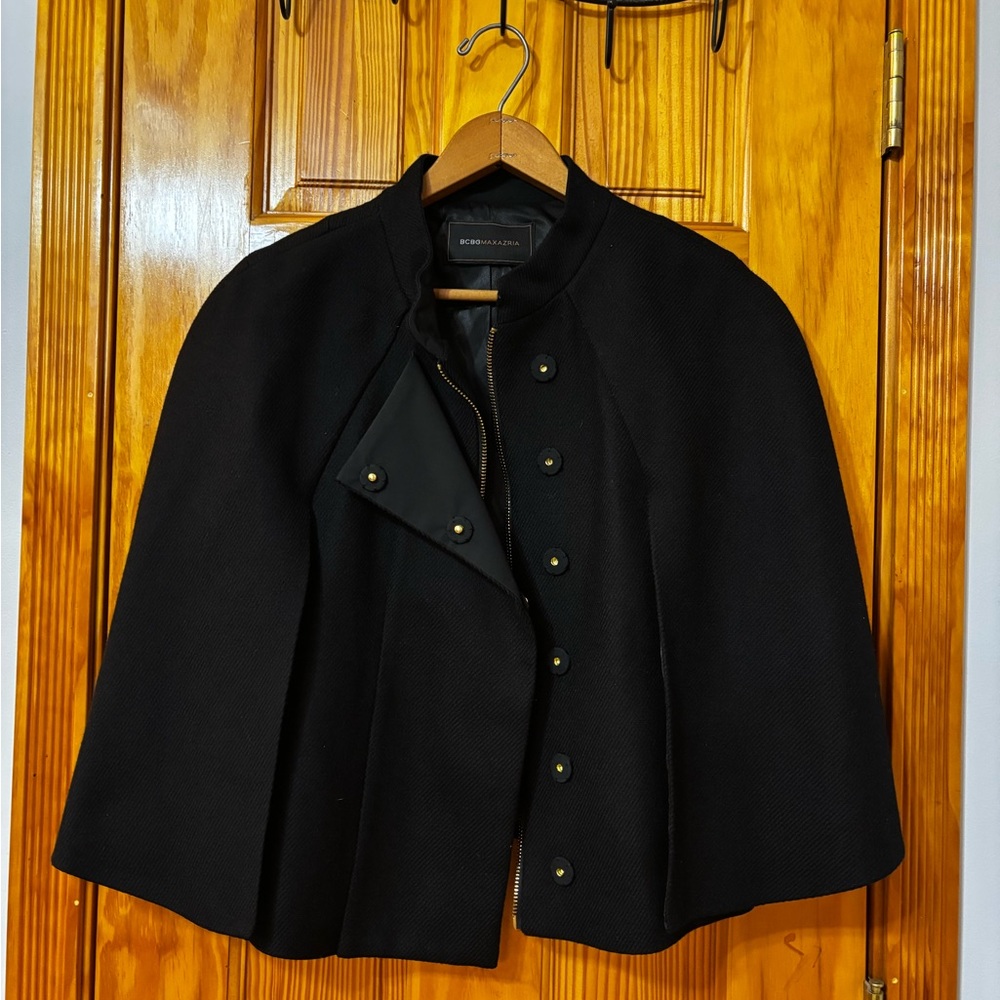 BCBGMaxAzria Black Button-Front Cape Blazer